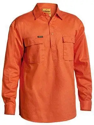 Bisley Workwear Work Wear ORANGE (BVEO) / S BISLEY WORKWEAR closed front long sleeve cotton drill shirt BSC6433